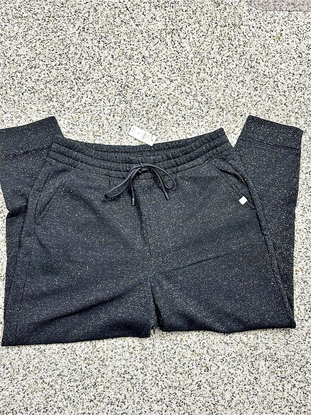 Talbots Sweatpants Joggers Petite Large Pull-On Pants Black Silver Metallic NWT
